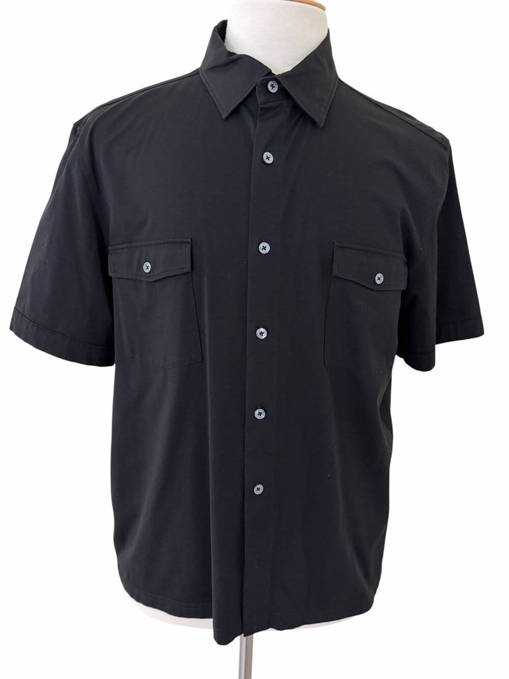 BUGATCHI Men Black Short Sleeve Button Front 8 Way Stretch Shirt Size XXL